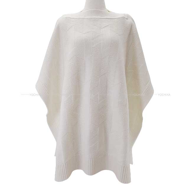 2024 AW NEW HERMES Poncho Cape knit H motif middle gauge Blanc (White) Wool100% 34[BRAND NEW][Authentic]