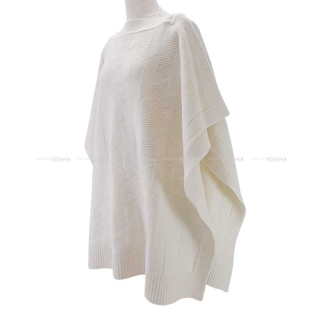 2024 AW NEW HERMES Poncho Cape knit H motif middle gauge Blanc (White) Wool100% 34[BRAND NEW][Authentic]