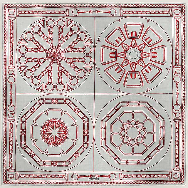 2024AW HERMES scarf Carre 140 KALEIDO SCOPE EFFECTGris Chine/Rouge Cashmere70% / Silk30%[EXCELLENT][Authentic]