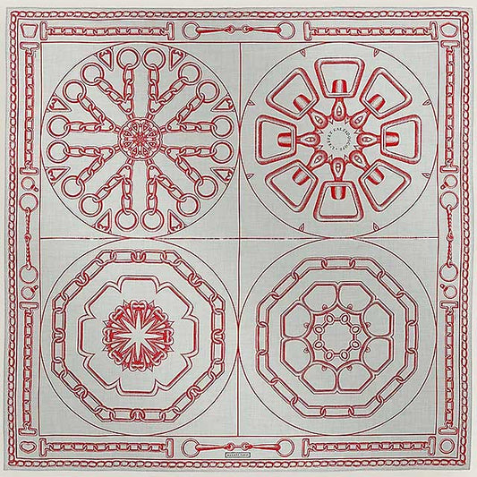 2024AW HERMES scarf Carre 140 KALEIDO SCOPE EFFECTGris Chine/Rouge Cashmere70% / Silk30%[EXCELLENT][Authentic]