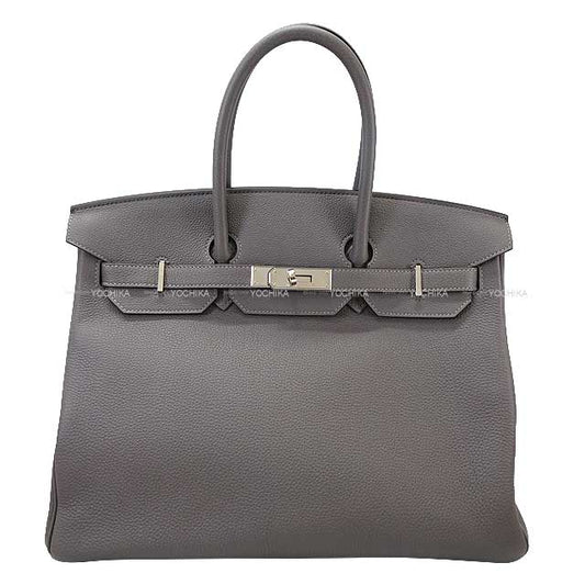 HERMES Handbag Birkin35 Gris Meyer Veau Togo Silver HW Stamp U[EXCELLENT][Authentic]