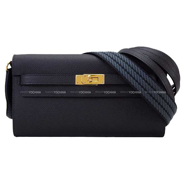 HERMES long wallet Kelly Wallet Long To Go Cavale with Bandouliere Noir (Black)/Gris Misty Veau Epsom/Toile Gold HW Stamp W[BRAND NEW][Authentic]