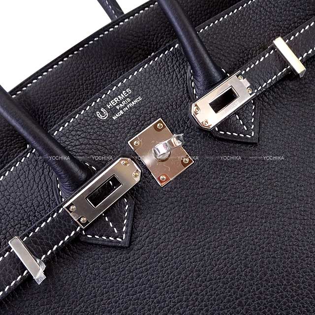 HERMES Handbag Birkin25 Special Order White stitch Noir (Black) Veau Togo Silver HW Stamp W[BRAND NEW][Authentic]