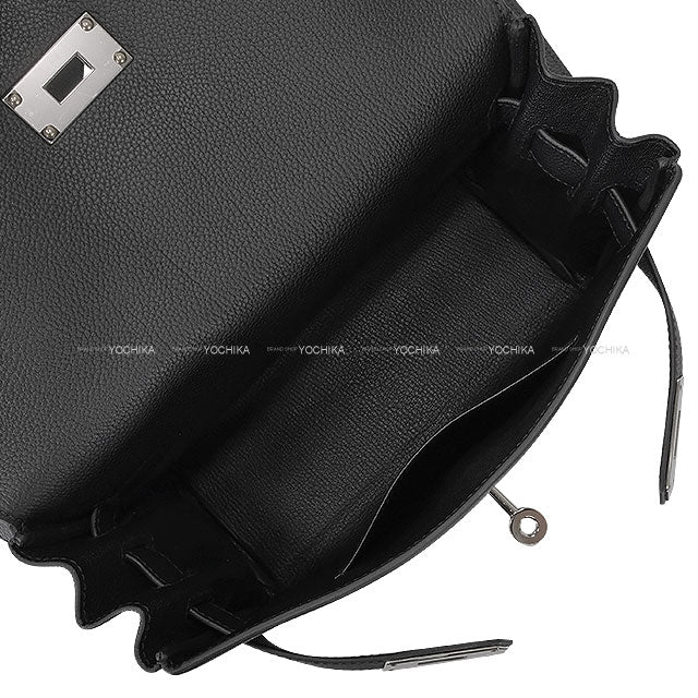 HERMES Shoulder bag Kelly Messenger 24 PM Noir (Black) Veau Togo Silver HW Stamp W[EXCELLENT][Authentic]