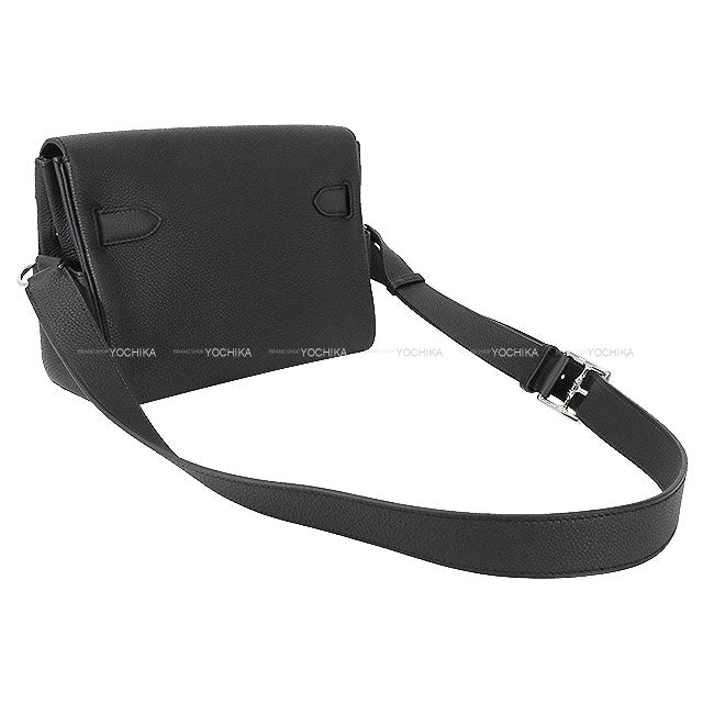 HERMES Shoulder bag Kelly Messenger 24 PM Noir (Black) Veau Togo Silver HW Stamp W[EXCELLENT][Authentic]