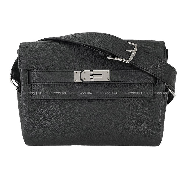 HERMES Shoulder bag Kelly Messenger 24 PM Noir (Black) Veau Togo Silver HW Stamp W[EXCELLENT][Authentic]
