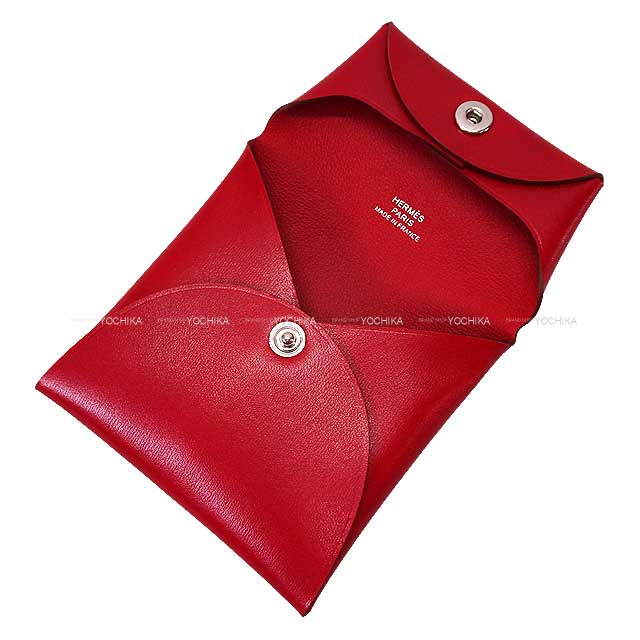HERMES change purse Bastia Rouge Piment Box Calf Silver HW Stamp B[EXCELLENT][Authentic]