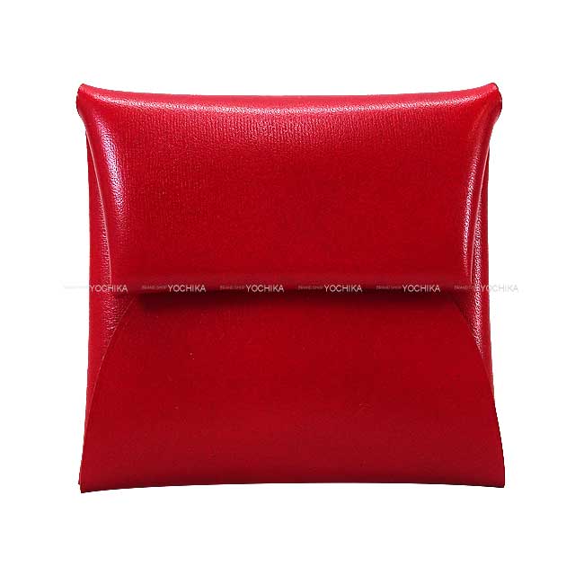 HERMES change purse Bastia Rouge Piment Box Calf Silver HW Stamp B[EXCELLENT][Authentic]