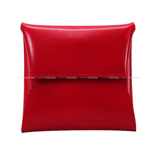 HERMES change purse Bastia Rouge Piment Box Calf Silver HW Stamp B[EXCELLENT][Authentic]