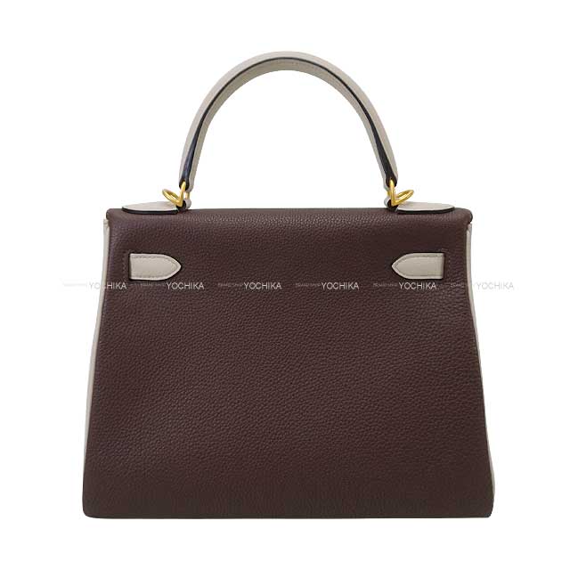 [Pre-loved] HERMES Shoulder bag Kelly28 Retourne Special order Chocolat/Beton Veau Togo Mat Gold HW Stamp Y[LIKE NEW][Authentic]