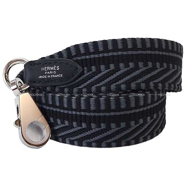 HERMES shoulder strap Bandouliere 25mm 85cm Sangles Caval Gris Misty/Noir (Black) Toile H/Veau Swift Silver HW Stamp W[BRAND NEW][Authentic]