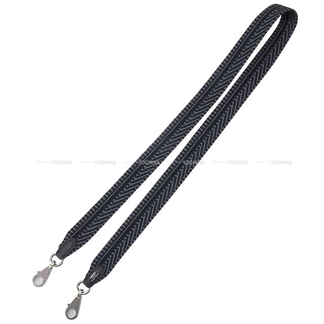 HERMES shoulder strap Bandouliere 25mm 85cm Sangles Caval Gris Misty/Noir (Black) Toile H/Veau Swift Silver HW Stamp W[BRAND NEW][Authentic]