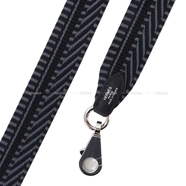 HERMES shoulder strap Bandouliere 25mm 85cm Sangles Caval Gris Misty/Noir (Black) Toile H/Veau Swift Silver HW Stamp W[BRAND NEW][Authentic]