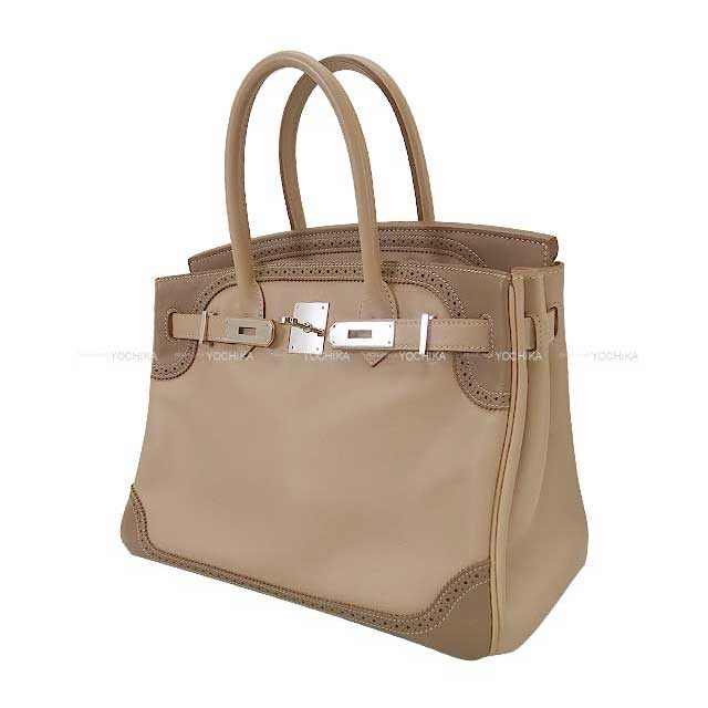 [Pre-loved] HERMES Handbag Birkin30 Ghillies Argile/Etoupe Evercalf Silver HW Stamp P[LIKE NEW][Authentic]