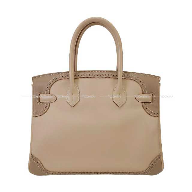 [Pre-loved] HERMES Handbag Birkin30 Ghillies Argile/Etoupe Evercalf Silver HW Stamp P[LIKE NEW][Authentic]