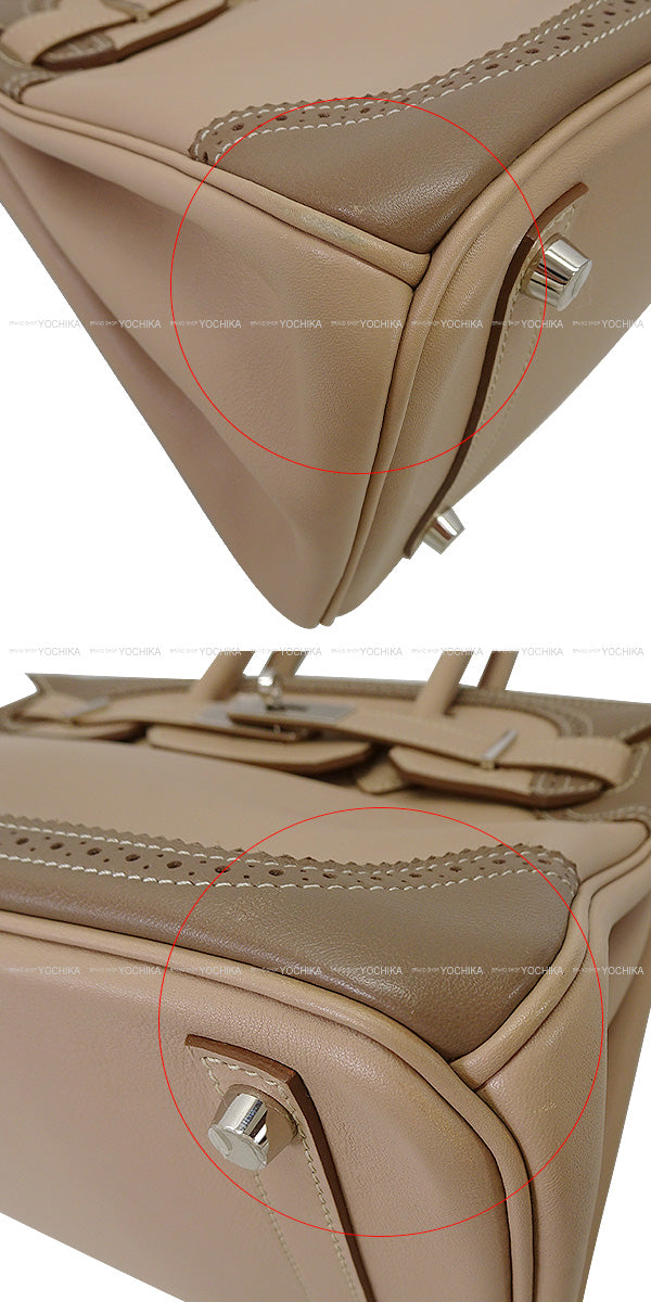 [Pre-loved] HERMES Handbag Birkin30 Ghillies Argile/Etoupe Evercalf Silver HW Stamp P[LIKE NEW][Authentic]