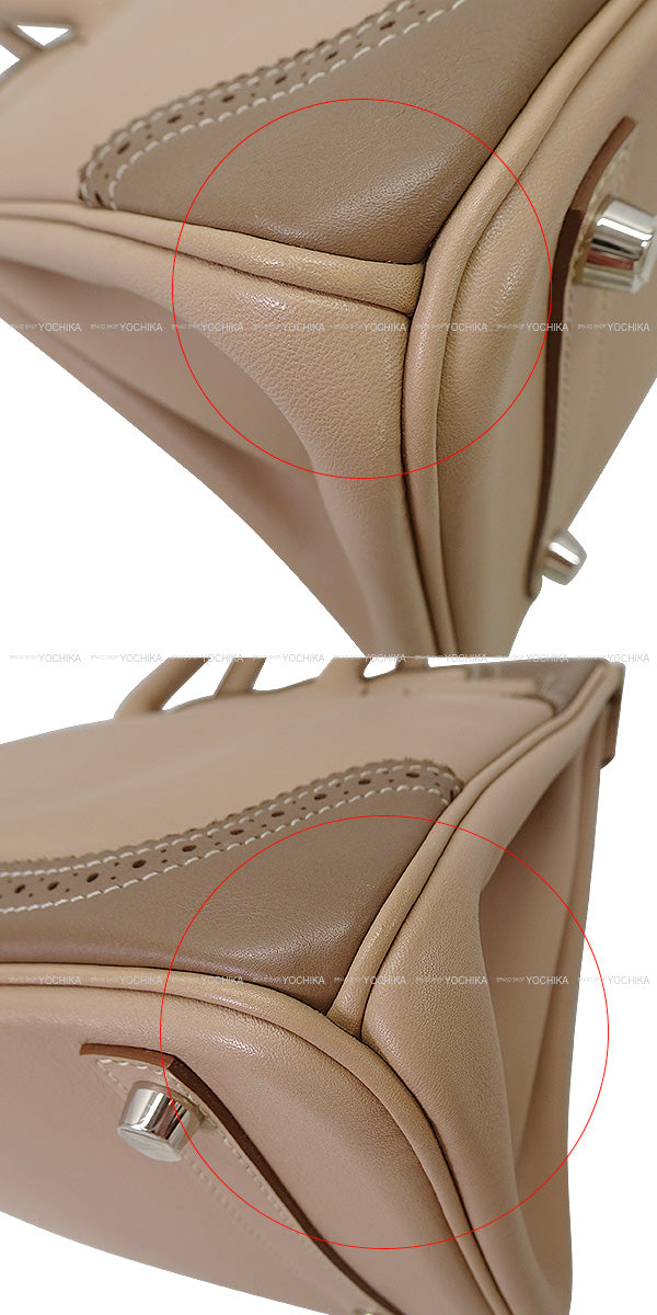 [Pre-loved] HERMES Handbag Birkin30 Ghillies Argile/Etoupe Evercalf Silver HW Stamp P[LIKE NEW][Authentic]