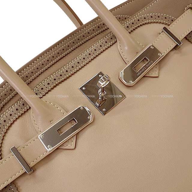 [Pre-loved] HERMES Handbag Birkin30 Ghillies Argile/Etoupe Veau Swift Silver HW Stamp ▢P[LIKE NEW][Authentic]