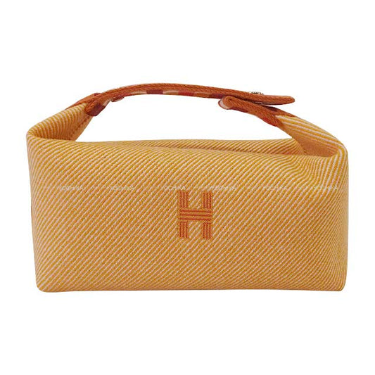 HERMES Pouch Bride a Brac PM Au Carre Orange Wooltwill/Toile Chevrons Silver HW[BRAND NEW][Authentic]