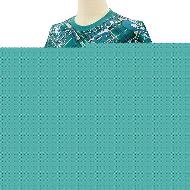 [Pre-loved] 2023AW HERMES Short sleeve t shirt Ladies En Desordre and Chains Green/Multicolor Cotton100% 34[LIKE NEW][Authentic]