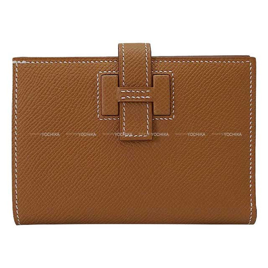 HERMES Bi-fold wallet NEW H Passant Compact Gold Veau Epsom Stamp W[BRAND NEW][Authentic]