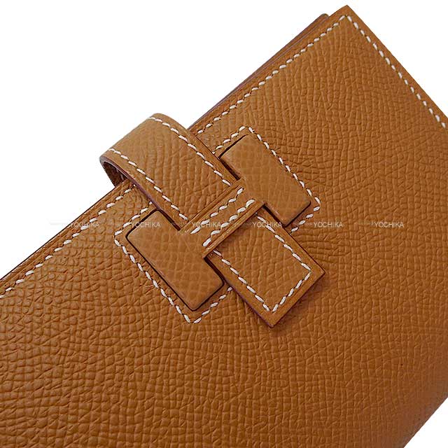 HERMES Bi-fold wallet NEW H Passant Compact Gold Veau Epsom Stamp W[BRAND NEW][Authentic]