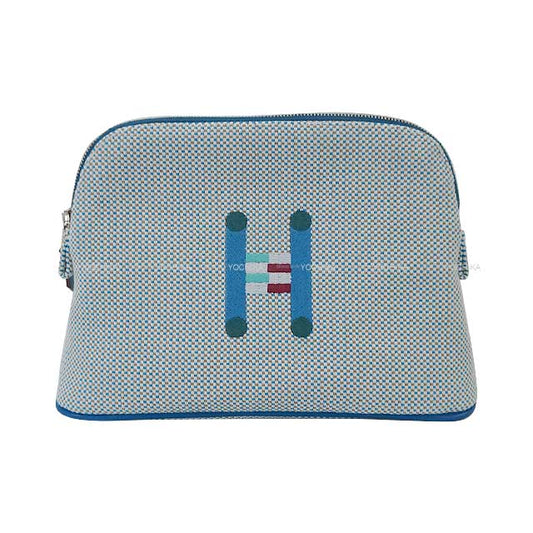 HERMES Pouch Bolide Pouch Crazy H Mini Tricolore Cyan/Galet Cotton[BRAND NEW][Authentic]