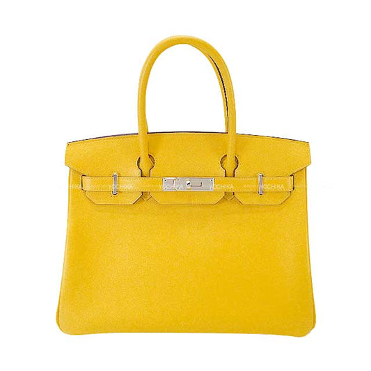 HERMES Handbag Birkin30 Jaune de Naples Veau Epsom Silver HW Stamp U[EXCELLENT][Authentic]