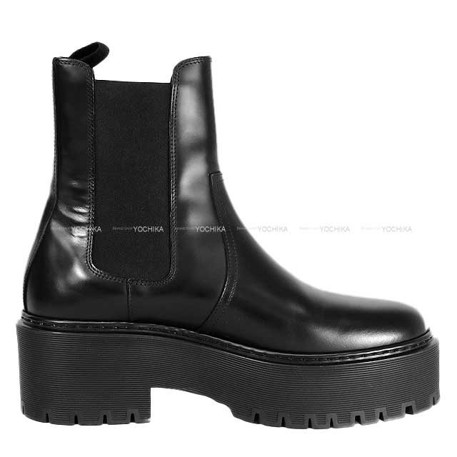 HERMES boots Side Gore Boots Hello Noir (Black) Calf 36[ALMOST NEW][Authentic]