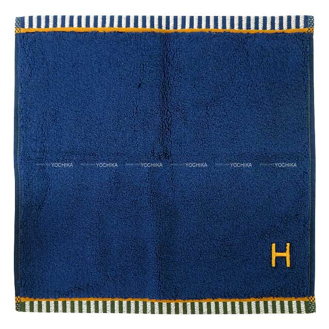 2024 NEW HERMES towel Hand Carre vis Versa Marine/Tan Cotton100%[BRAND NEW][Authentic]