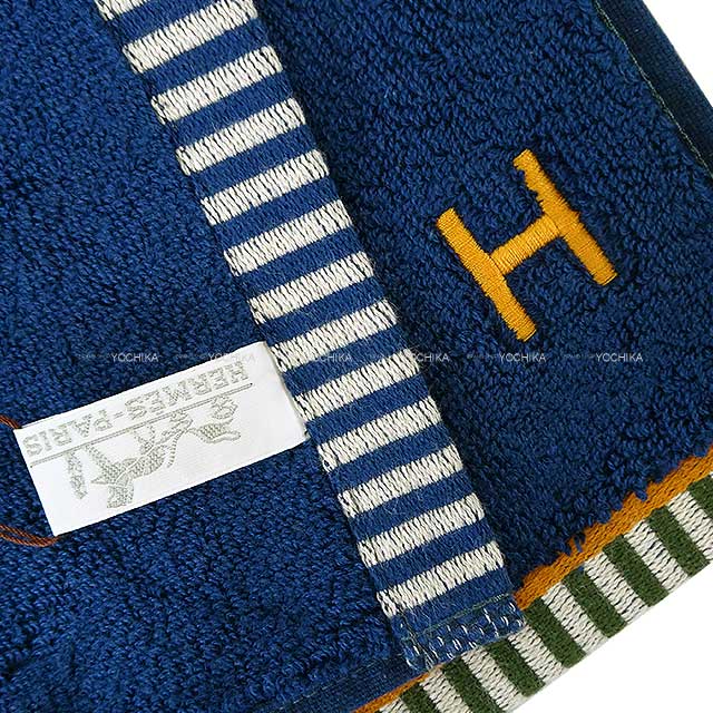 2024 NEW HERMES towel Hand Carre vis Versa Marine/Tan Cotton100%[BRAND NEW][Authentic]