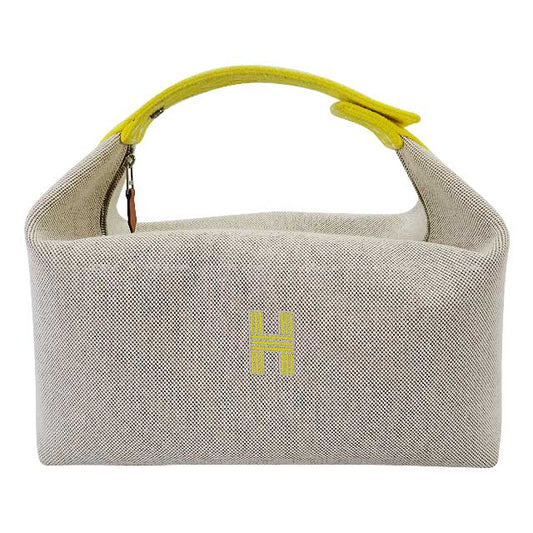 [Pre-loved] HERMES Pouch Bride a Brac GM Zigzag Jaune Citron Toile H Plume canvas Silver HW[LIKE NEW][Authentic]