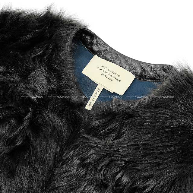 [Pre-loved] HERMES Vests rum fur leather Black Cashmere 65％/Wool 22％/Cotton 13％ 34[LIKE NEW][Authentic]