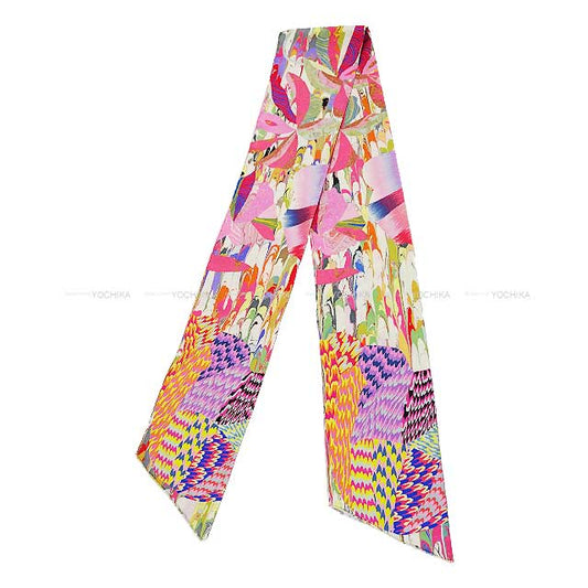 2021 SS Limited HERMES scarf Maxi Twilly Kyoto Marble Rose/Vert/Violet Silk100%[EXCELLENT][Authentic]