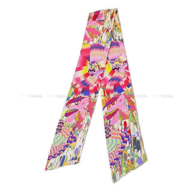 2021 SS Limited HERMES scarf Maxi Twilly Kyoto Marble Rose/Vert/Violet Silk100%[EXCELLENT][Authentic]