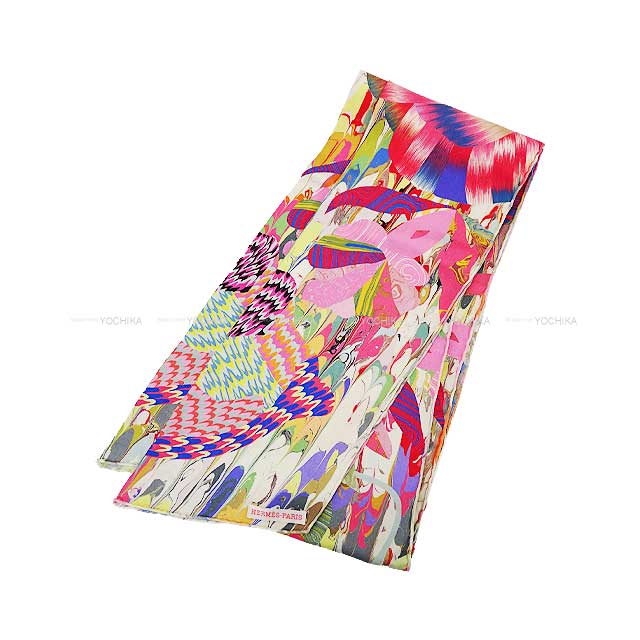 2021 SS Limited HERMES scarf Maxi Twilly Kyoto Marble Rose/Vert/Violet Silk100%[EXCELLENT][Authentic]