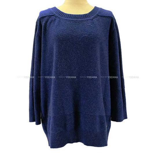 [Pre-loved] HERMES Sweater Ladies Sellier Button Long sleeve UK made Blue Cashmere 42 Silver HW[LIKE NEW][Authentic]