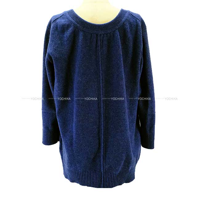 [Pre-loved] HERMES Sweater Ladies Sellier Button Long sleeve UK made Blue Cashmere 42 Silver HW[LIKE NEW][Authentic]