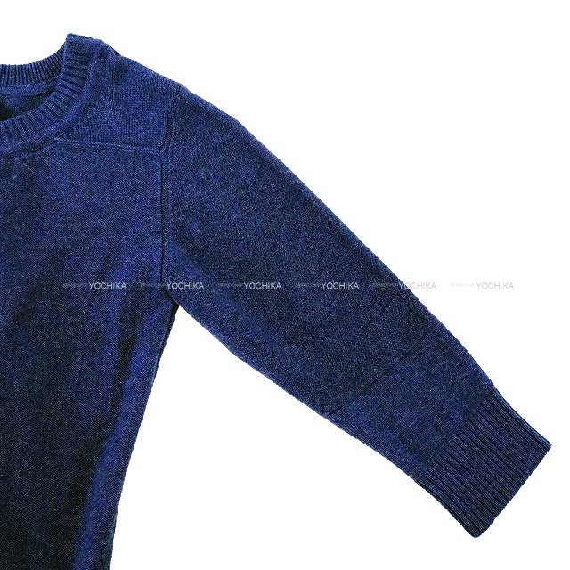 [Pre-loved] HERMES Sweater Ladies Sellier Button Long sleeve UK made Blue Cashmere 42 Silver HW[LIKE NEW][Authentic]