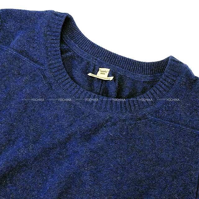 [Pre-loved] HERMES Sweater Ladies Sellier Button Long sleeve UK made Blue Cashmere 42 Silver HW[LIKE NEW][Authentic]