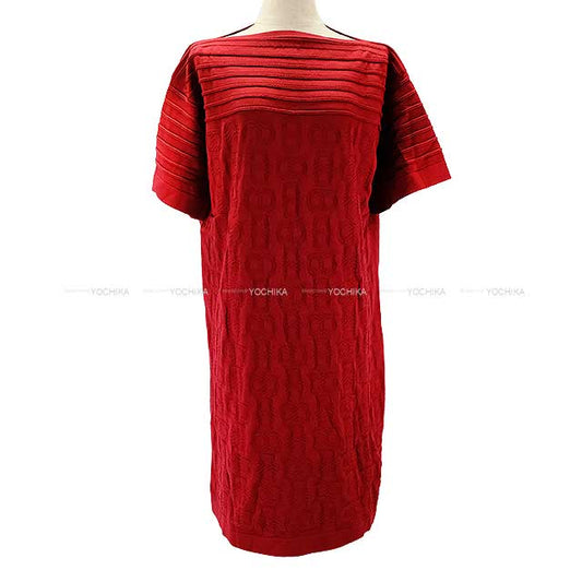 2023 HERMES Knit Ladies Chaine D'ancre Maillons Halfsleeve Onepiece Dress Rouge Silk 57%/Cotton 43% 38[EXCELLENT][Authentic]