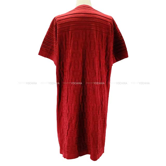 2023 HERMES Knit Ladies Chaine D'ancre Maillons Halfsleeve Onepiece Dress Rouge Silk 57%/Cotton 43% 38[EXCELLENT][Authentic]