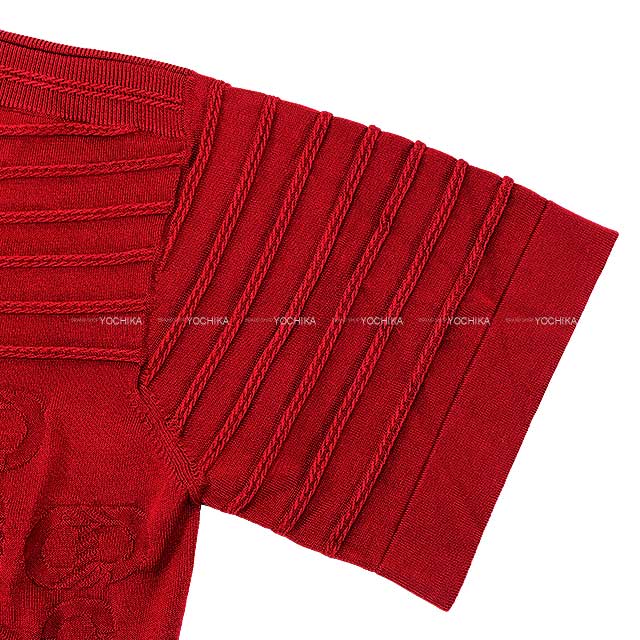 2023 HERMES Knit Ladies Chaine D'ancre Maillons Halfsleeve Onepiece Dress Rouge Silk 57%/Cotton 43% 38[EXCELLENT][Authentic]