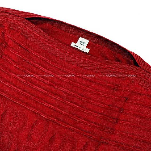 2023 HERMES Knit Ladies Chaine D'ancre Maillons Halfsleeve Onepiece Dress Rouge Silk 57%/Cotton 43% 38[EXCELLENT][Authentic]