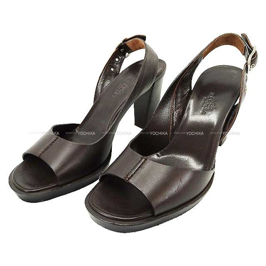 [Pre-loved] HERMES sandals Heel Belt #37.5 Brown Calf[USED A][Authentic]