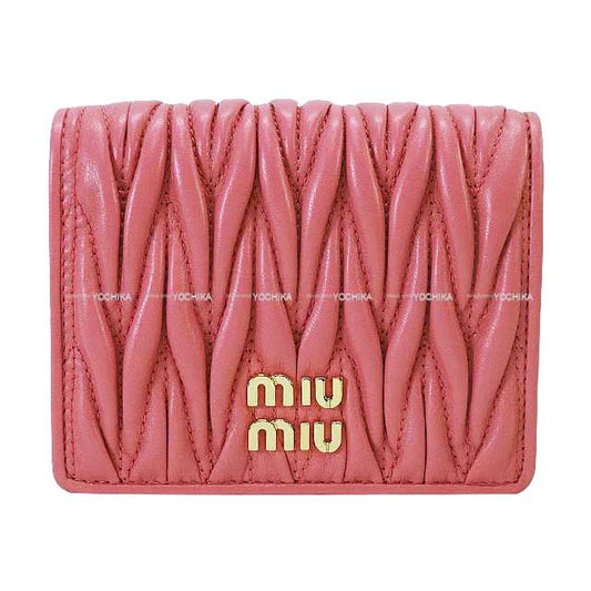 Miu Miu Bi-fold wallet Compact MATELASSE Pink Nappa Leather 5MV2042[EXCELLENT][Authentic]