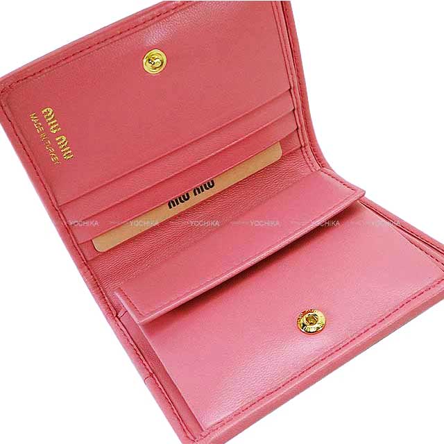 Miu Miu Bi-fold wallet Compact MATELASSE Pink Nappa Leather 5MV2042[EXCELLENT][Authentic]