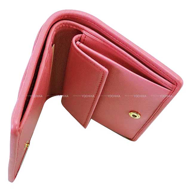 Miu Miu Bi-fold wallet Compact MATELASSE Pink Nappa Leather 5MV2042[EXCELLENT][Authentic]