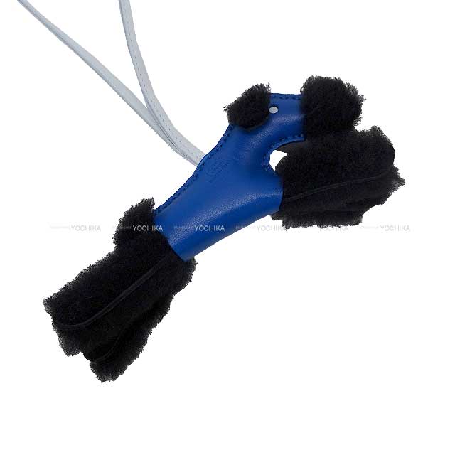 HERMES bag charm Buddy Dog Bleu France/Noir (Black)/Blue brume  Agneau Milo/Mouton Stamp W[BRAND NEW][Authentic]