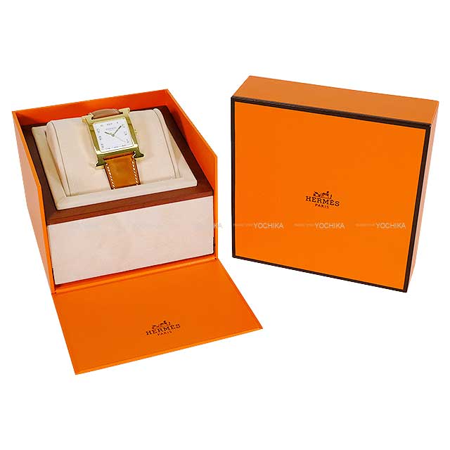 HERMES Watches H Watch Large GM 34ｍｍ HH1.801 White Clockface Fauve Volynka Russia Leather Gold HW Stamp W[EXCELLENT][Authentic]